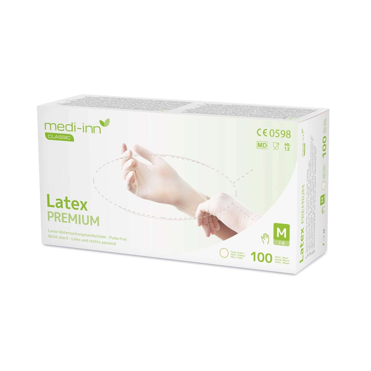 Medi-Inn Latex Premium, Einmalhandschuhe puderfrei, für Medizin und Pflege - Gr. S-XL